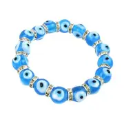 6 x Blue Evil Eye Glass Bead Greek Mati Protection Good Luck Stretch Bracelet