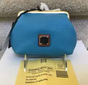 Dooney & Bourke Pebble Leather Large Frame Coin Purse in SKY BLUE