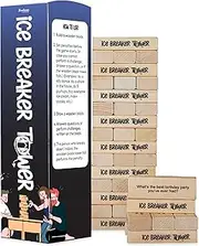 Ice Breaker Tower Stacking Wooden Block Game - Great For Family, Friends, Couples, Teens, & Adults - 54 Fun Team Building Conversation Starters - Exciting & Funny Game Night Party Tumbling Tower