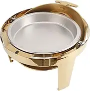 Catering Chafer Warmer, Round Gold Stainless Steel Chafing Dish Buffet Set Hydraulic Damping Alcohol Heated with Visible Lid for Party (Eulbevolixktu50fd84-11)