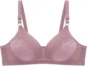 [Generic] Black Sports Bra Sticky Inserts Small Ladies Bras Front Fastening Wired Strapless White Elderly Backless Lace Trendy Lane Women's Non Plus Size with Clear Back High Support Running (Purple, 80B)
