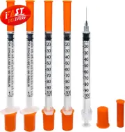 U-100 29G 1ml Syringes, 1/2-Inch, Individually Wrapped, Pack of 30, Orange