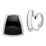 Sterling Silver Rhodium-Plated Polished Onyx Non-Pierced Earrings