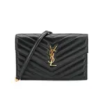 YSL CASSANDRE MATELASSE 信封形翻蓋小羊皮鏈條斜背包(742920-黑)