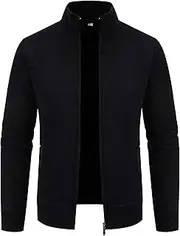 [Generic] Men's Stand Full Zip Cardigan With Pocket Stand Collar Full Zip Sweaters Zipper Knitted Cardigan for Men