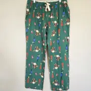 Old Navy Adult L Sleep Pant Flannel Green Santa Old Time Village Drawstring.D153