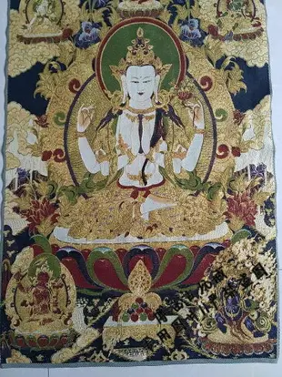 唐卡刺繡 西藏唐卡 藏傳絲綢刺繡 織錦 尼泊爾 四臂觀音像