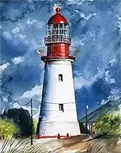 Meecaa Paint by Numbers Lighthouse Landscape Kit for Adults Beginner DIY Oil Painting 16x20 inch (Lighthouse, No Frame)