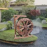 Wooden Water Wheel Fountain Waterfall Living Water Feature Garden Feng Shui Wheel with Bracket for Balcony Terrace Garden Decoration (Size : 90cm(35.4inch))