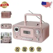 Compact Stereo CD Player with AM/FM Radio & Cassette Player in Elegant Rose Gold