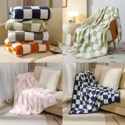 Checkered Grid Chessboard Warmer Comfort Reversible Shaggy Cozy Throw Blanket Sofa Throw Bed Throw Bed Blanket