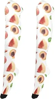 [Caihoyu] Women Soft Thigh High Socks Elastic Extra Long Socks Over Knee High Sock for Weddings Peach Slices Leaves Flying on Air, Peach Slices Leaves Flying on Air