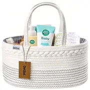 DelSol Diaper Caddy Organizer Large Cotton Rope Nursery Baby Basket Storage Bag Gray & White