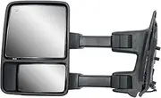 Replacement Driver Left Side Door Towing Mirror Power and Heated Glass with Chrome and Black Cap Amber Turn Signal Light Manual Fold and Telescope for 99-16 Ford F-250 350 450 550