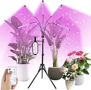 Grow Lights with Stand for Indoor Plants, 5 Heads Red Blue Warm White Full Spectrum Plant Light with Auto On/Off Timer, 10 Dimmable Levels, 3 Switch Modes, Adjustable Tripod Stand 40-160cm