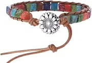 [Plumiss] 7 Chakra Bracelets for Women Boho Handmade Natural Jasper Stone Healing Energy Bead Leather Wrap Bracelet Jewelry Collection