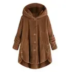 Women Plus Size Button Plush Tops Hooded Loose Cardigan Wool Coat Winter Jacket
