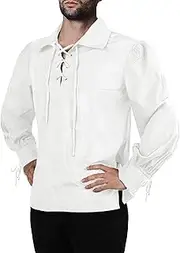 Mens Medieval Pirate Shirt Viking Renaissance Lace up Mercenary Halloween Scottish Jacobite Ghillie Tops