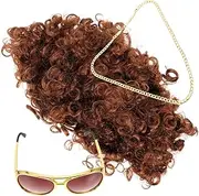 HOMOCONO 1 Set Disco Costume Accessories Realistic Wig Glasses Necklace for Men for Halloween Cosplay Parties Photo Props