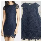 Alice + Olivia Clover Lace Back Cutout Dress 8 Navy Blue Mini Cocktail Party NEW