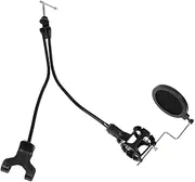 Abaodam Double Gooseneck Mic Stand with Phone Holder Pop Filter Desktop Stand for Live Streaming Video Recording Podcasting Compatibility for Phones