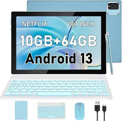 10 inch Android 13 Tablet with Keyboard, 10GB RAM+64GB 10GB+64GB, Blue