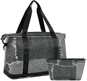[Amooorous] Gray Denim Patchwork Gym Sports Duffel Bags Sports Duffel Bags with Adjustable Strap for Travel Large Capacity, Gray Denim Patchwork, 1 size
