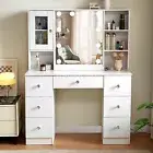 LED Lighted Vanity Table Set w/ Hollywood Makeup Mirror 7 Drawers Dressing Table
