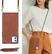 UEEBAI Crossbody Wallet Case for iPhone 11 6.1 inch, Kickstand with Adjustable Removable Lanyard Neck Strap Case Card Holder Case Shockproof Cover Magnetic Clasp Cover Flip Case -Brown