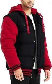 [BEST SOUTH] Men's Hooded Winter Coats Water Resistant Warm Thicken Insulated Full Zip Windproof Jackets with Pockets