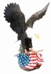 AMERICAN BALD EAGLE Landing STATUE W/ FLAG Patriotic FIGURINE SCULPTURE 16'