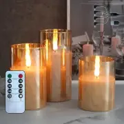 Rechargeable Flameless Candle, Flashing LED Pillar Real Wax Gold Glass-Droplet