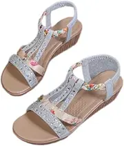 [ZJWBB] Women's New Summer Rhinestone Open Toe Orthopaedic Sandal, Casual Arched Support Walking Flat Sandals, Fashion Rhinestone Bohemian Sandals for Women