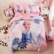 Frozen Elsa Pink Leaves Quilt Duvet Cover Set Single Super King Queen Bedclothes