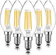 ROMANJOY Dimmable LED Candle Bulbs, 6W E14 LED Bulb, 2700K Warm White C35 LED Filament Bulb, 60W Equivalent, Glass Edison Light Bulb for Chandelier Ceiling Fan, 5 Pack