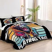 Allenjoy Queen Size Vr Gorilla Game Quilt Bedspreads Chasing Gorillas Bed Set Bedding Coverlet Fabric Washable with 2 Pillow Shams SC00305-007