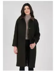Barbour Loretta Longline Wool-Blend Car Coat MSRP$580 in Sage Ancient Tartan