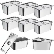 8 Pack Stainless Steel Commercial Hotel Pans with Lids, 1/3 Size × 6 inch Deep
