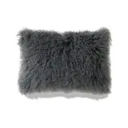 Gray Mongolian Lamb Fur Lumbar With Microgel Feather-Like Insert Pillow