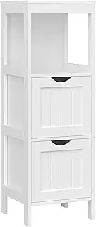 [VASAGLE] Chest Corner Bedside Table Medicine Cabinet Shelf Storage for Bathroom Wooden 1 Open Compartment 2 Drawers Feet Country House Style White BBC42WT, Engineered Wood, 30 x 30 x 89 cm