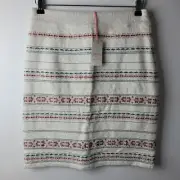 White Stuff Women Size 8 White Floral Stripe Pencil Skirt Casual Smart Boho