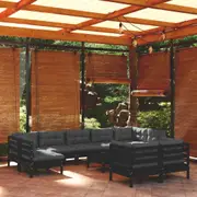 10 Piece Garden Lounge Set with Cushions Black Solid Pinewood vidaXL