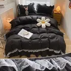 Ruffle Lace Polyester Duvet Cover Set -Girl Black Bedding-3 Piece Full Duvet