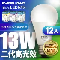 在飛比找Yahoo奇摩購物中心優惠-億光 二代高光效LED球泡燈13W取代27W螺旋燈泡-12入