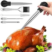 Turkey Baster Stainless Steel Turkey Baster Syringe Bulb with Basting Brush Cleaning Brush 2 Needles Premium Baster Tool for Cooking Detachable Turkey Baster Injector Set for Cooking BBQ Grill