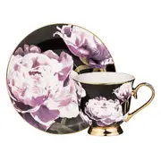 5pc Ashdene Dark Florals Peony Teapot w/ Stainless Steel Infuser & Teacup Set