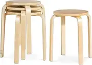 Giantex Set of 4 Round Stacking Stools, Solid Wood Dining Room Stool, Space-Saving Stackable Round Stool, Bar Stool 150 kg Load Capacity, Dining Chair Set of 4 for Living Room Kitchen Dining Room