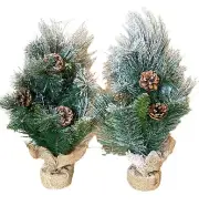 S/2 Artificial Christmas Winter Pine Tree Green Pine with Artificial Snow & P...