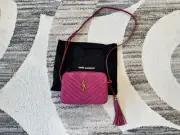 New YSL Yves Saint Laurent LOU Pink Crossbody Camera Bag Purse Suede Women's