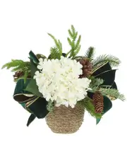Creative Displays Christmas Holiday Arrangement With White Hydrangeas & Green Bows